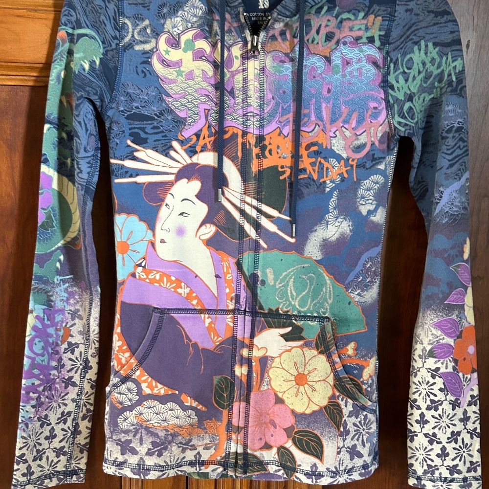 Lucky Brand Sweatshirt Hoodie Asian Geisha Year of the Dragon 2000 Y2K, Size XS - Picture 8 of 16